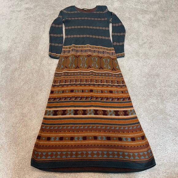Peruvian Connection Women's Maxi Dress Dark Blue and‎ Brown Aztec Size S - Picture 3 of 8